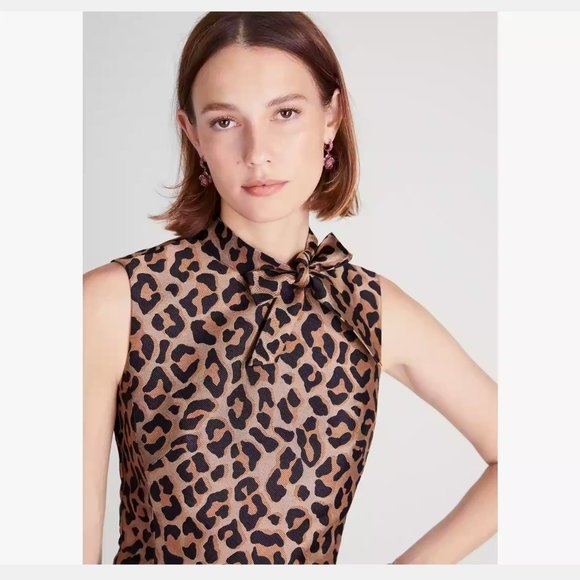 NWT Kate Spade Leopard Jacquard Knott Dress Size 2, K9725 Mainline - Picture 7 of 10